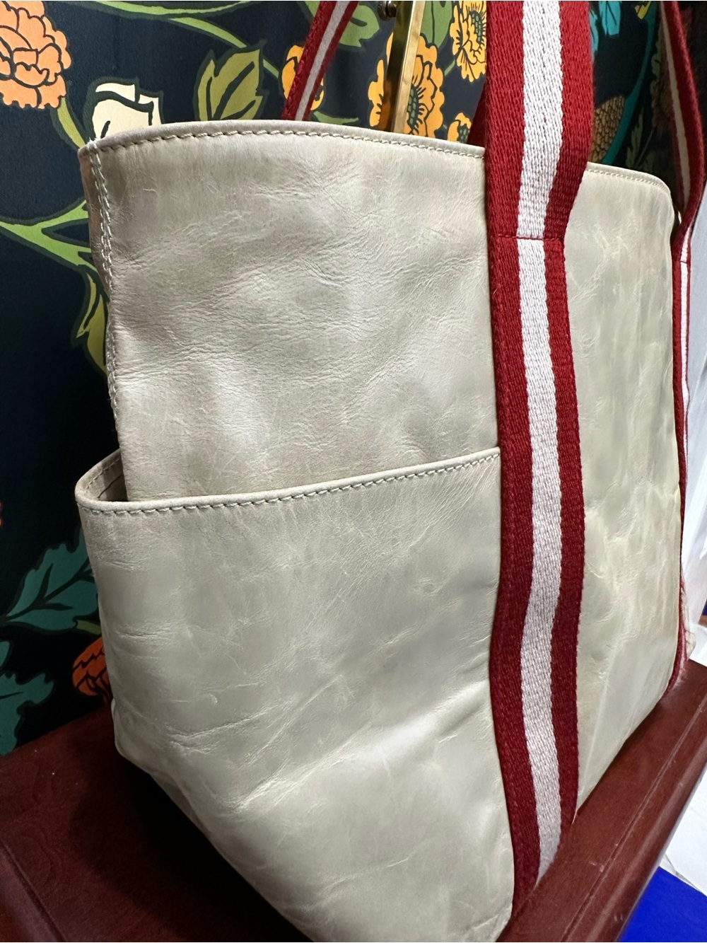 Bally Terrabella Trainspotting Leather Tote Pearl Ivory Red Stripe Made in Italy - Picture 6 of 13